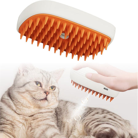 SnuggleBugSupply USB rechargeable pet steam brush, perfect for removing dirt and odors from pet coats.