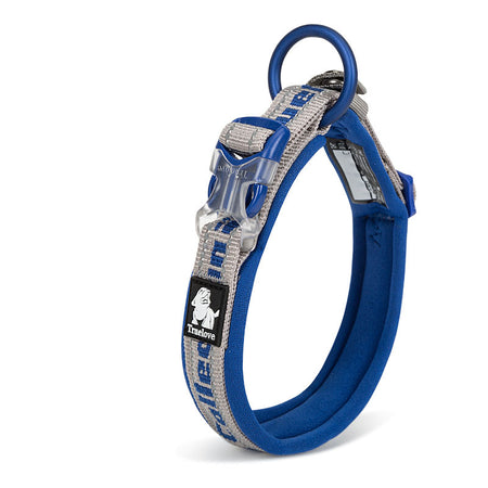 Close-up of SnuggleBugSupply's Dog Training Collar, featuring adjustable settings for personalized training. blue