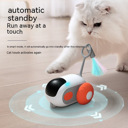 A display image of a pet playing with the snugglebugsupply's Pet Smart Remote Interactive Car Toy