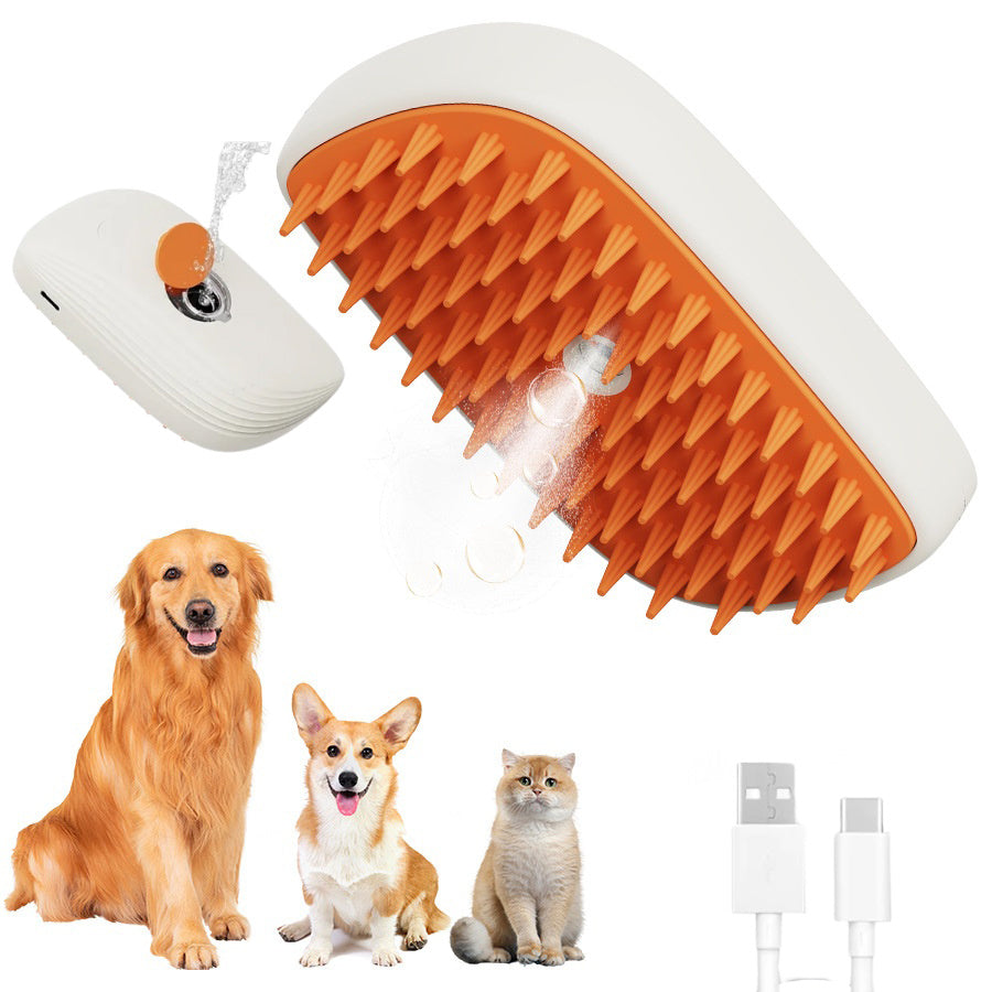 USB rechargeable pet steam brush, designed for grooming and deep cleaning pet fur