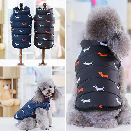 A display image of a pet wearing the snugglebugsupply's Winter Pet Jacket