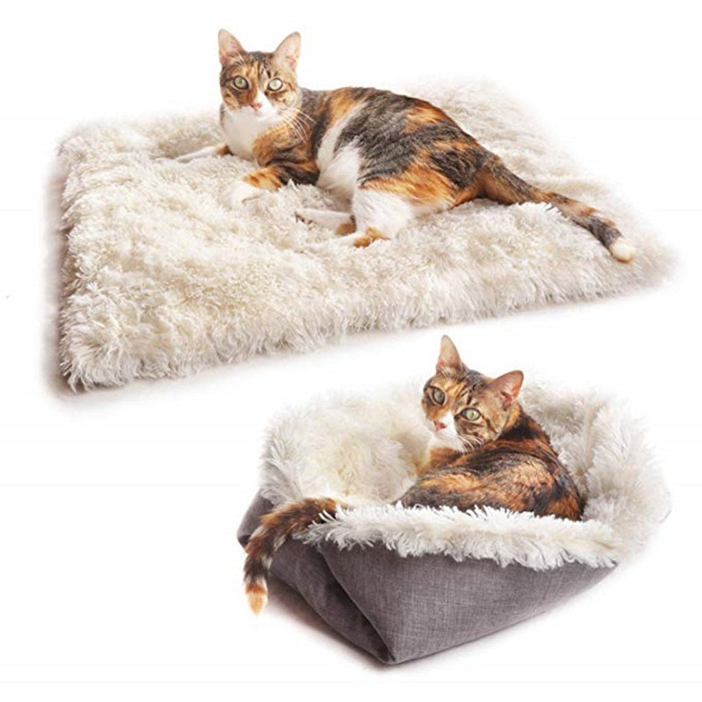 A display image of the snugglebugsupply's  Pet Soft Fleece Blanket Bed while a pet is sleeping on it 