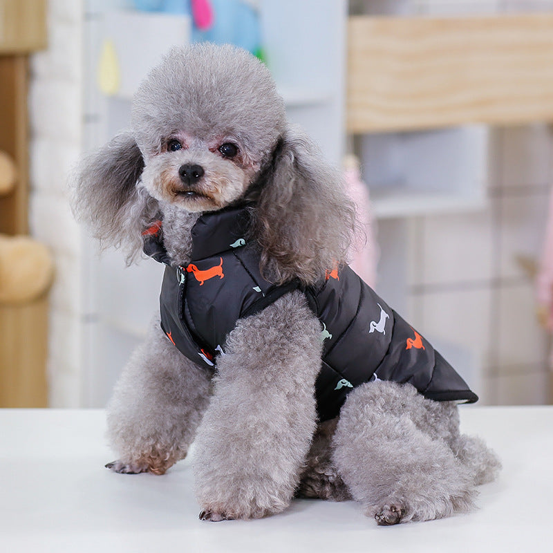 A display image of a pet wearing the snugglebugsupply's Winter Pet Jacket