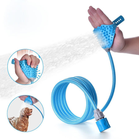 SnuggleBugSupply Aquapaw Pet Bathing Tool in hand, showcasing its easy-grip design for stress-free pet bathing