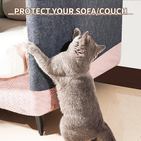 A display image of a pet, chair and the snugglebugsupply's Pet Self-Adhesive Scratch Carpet