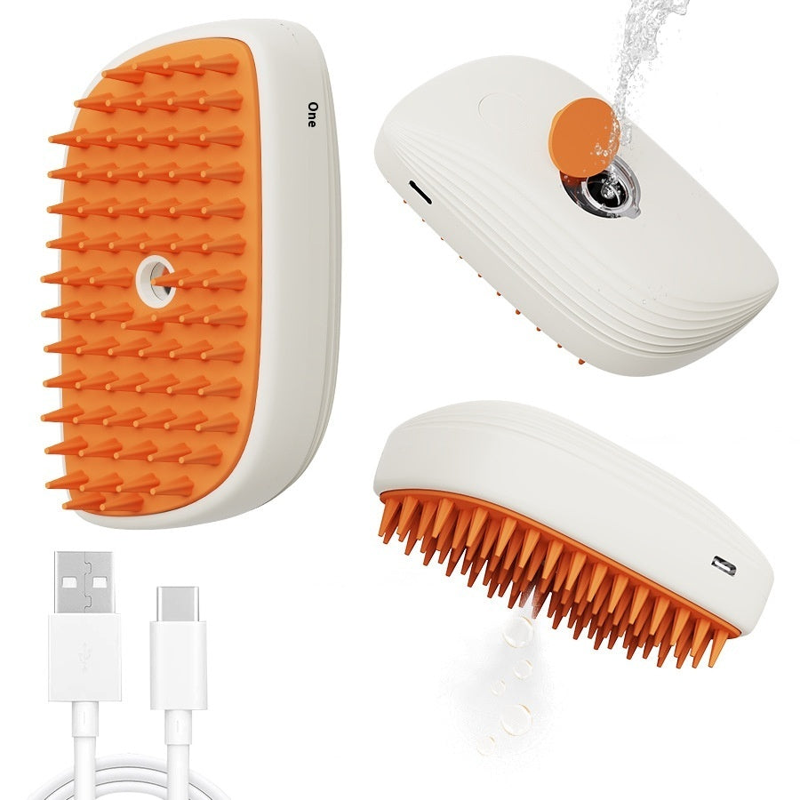 SnuggleBugSupply pet steam brush with rechargeable USB function, perfect for grooming cats and dogs.