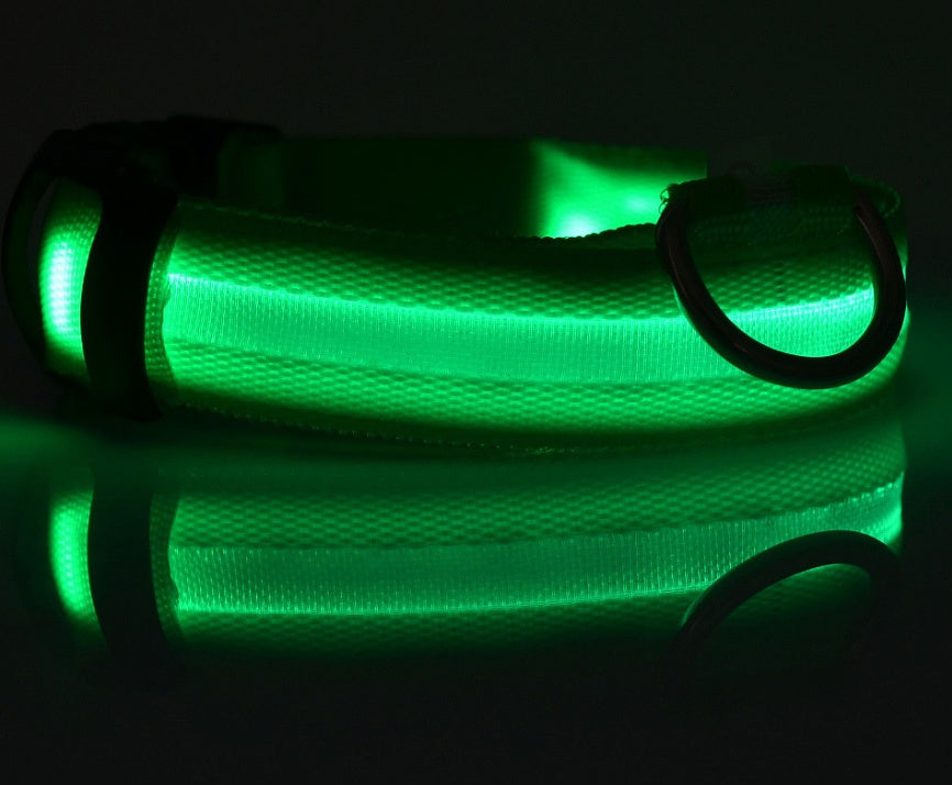 A display image of snugglebugsupply's Pet Luminous Glow collar and Leach