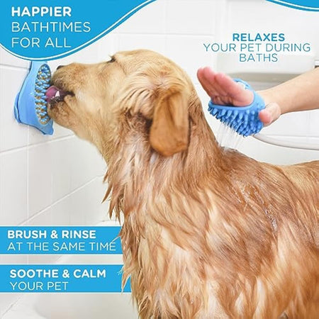 SnuggleBugSupply Aquapaw Pet Bathing Tool in hand, showcasing its easy-grip design for stress-free pet bathing