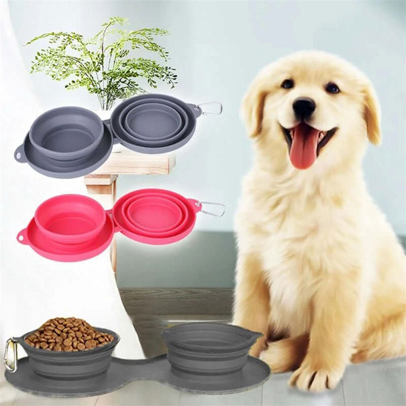 Lightweight and durable foldable pet bowl, featuring two compartments for food and water.