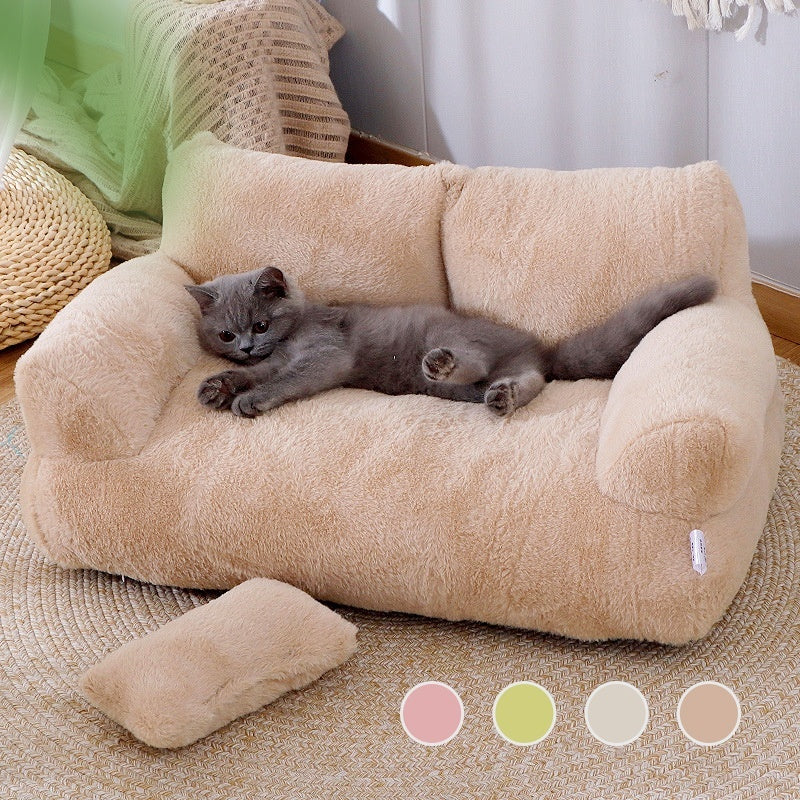 A display image of a pet sitting inside the Snugglebugsupply's Luxury Winter Sofa Cat Bed