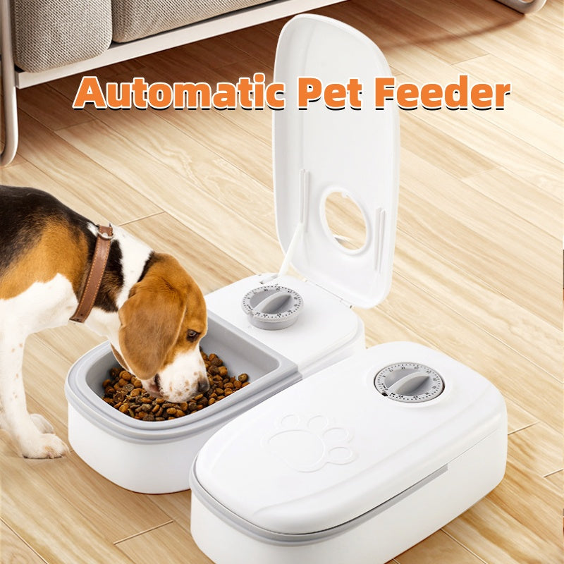 A display image of a pet feeding from the snugglebugsupply's Smart Automatic Pet Food Dispenser